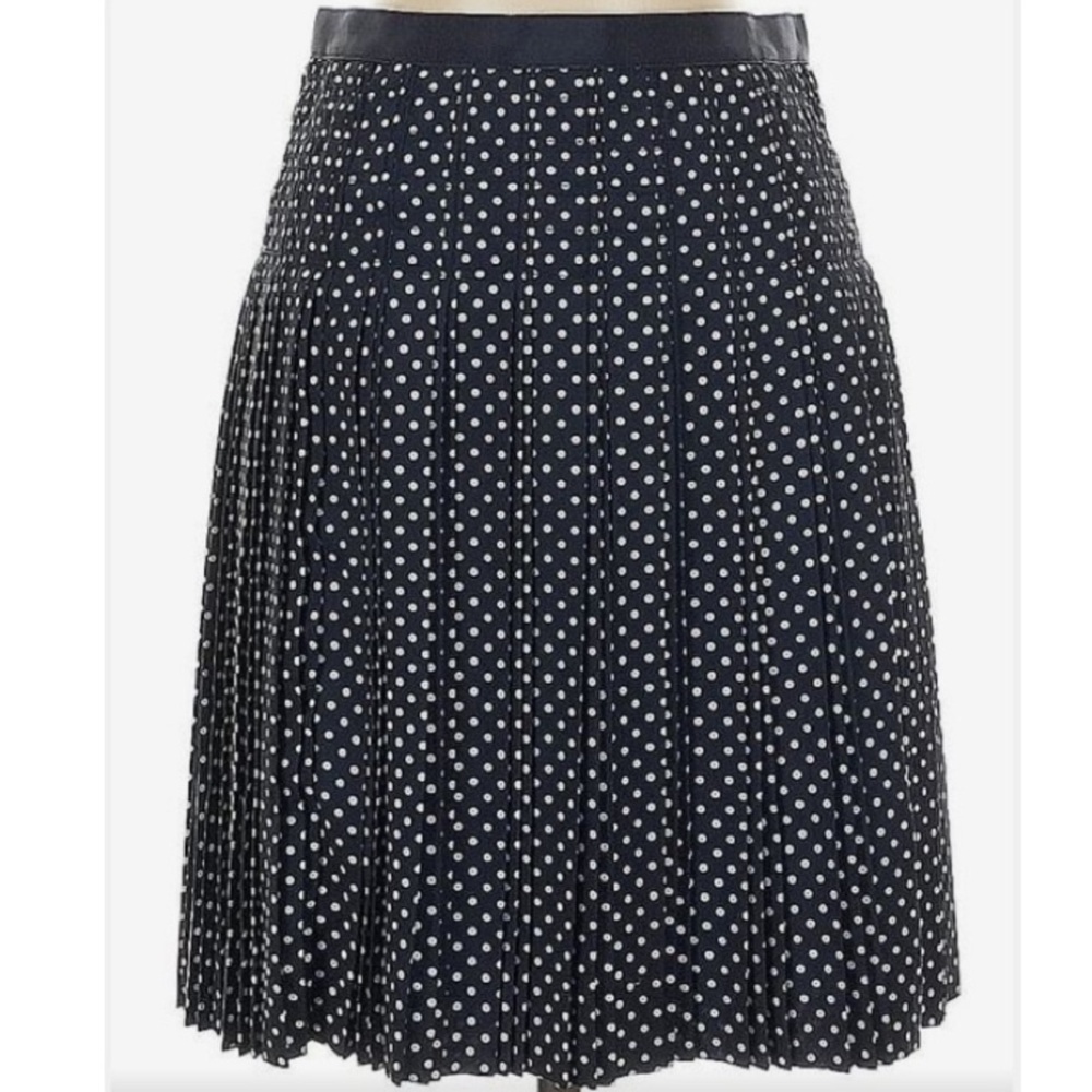 NWOT J. CREW NAVY WHITE POLKA DOT PRINT STITCHED DOWN PLEATED MINI SKIRT SIZE 0